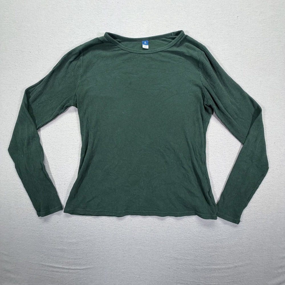 Old Navy Ribbed Top Women XL Tall Good Green Long Sleeve Crewneck Cotton Blend